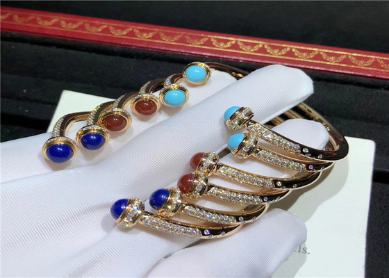 Full Diamond 18K Gold Bracelet / Piaget Possession Bangle With 2 Carnelian Cabochons