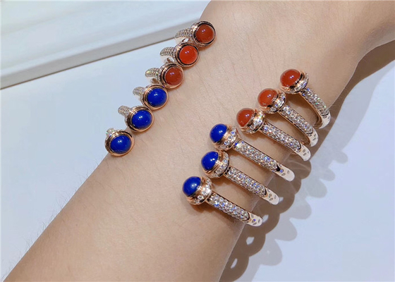 Full Diamond 18K Gold Bracelet / Piaget Possession Bangle With 2 Carnelian Cabochons