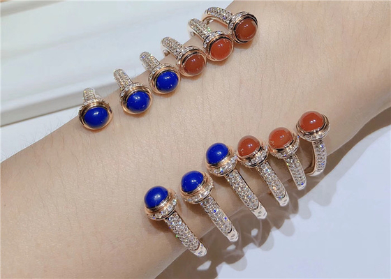 Full Diamond 18K Gold Bracelet / Piaget Possession Bangle With 2 Carnelian Cabochons