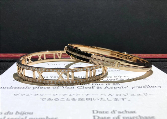 Fashion 18K Gold Diamond Bracelet , Medium Size Tiffany T Two Hinged Bangle