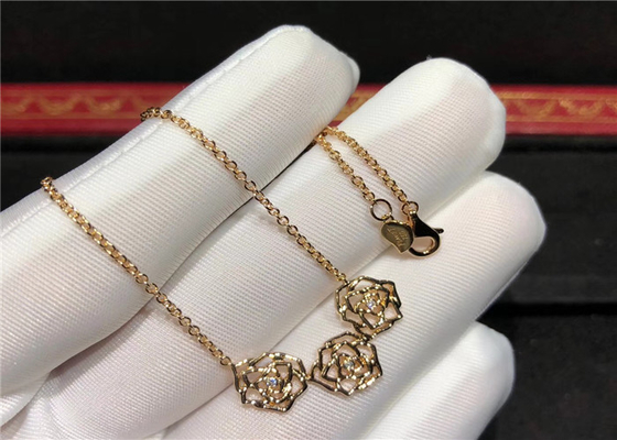 Rose Design 18K Gold Diamond Necklace For Wedding Anniversary Party