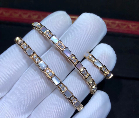  Serpenti 18K Gold Diamond Bracelet With White Mother Of Pearl