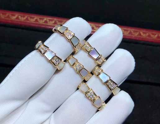Charming 18K Gold Diamond Ring ,  Serpenti Viper Ring With Mother Of Pearl  luxury jewelry handmade