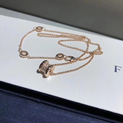  B Zero1 Necklace Rose Gold 18K With Pave Diamonds On The Spiral