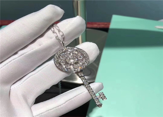 Large Size 18K Gold Tiffany And Co Key Pendant Necklace With Pave Diamonds