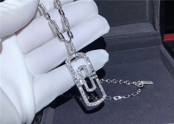 Shinning Full Diamond  Parentesi Necklace In 18K White Gold