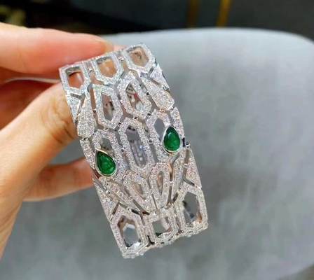 Inspired  Serpenti Bracelet 18kt White Gold Pave Diamond With Emerald