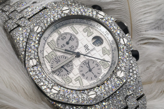 Stainless Steel Automatic Fully Iced Out Watch Royal Oak Offshore Chronograph