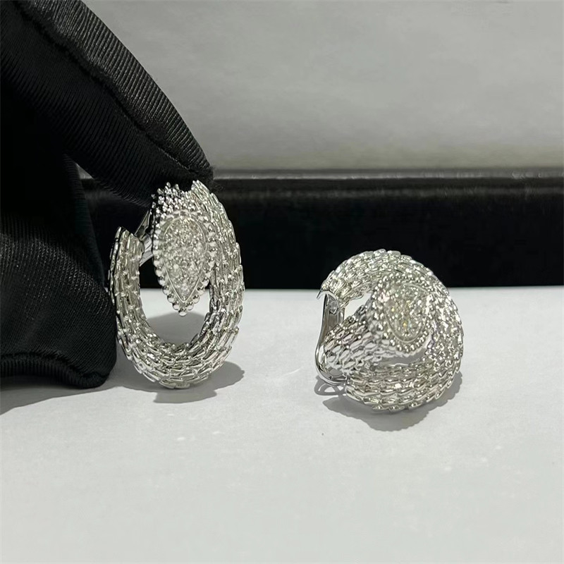 Round Cut 18k White Gold Diamond Earrings 1.0ct  Serpent Boheme Earrings