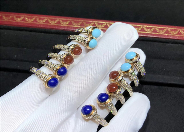 Full Diamond 18K Gold Bracelet / Piaget Possession Bangle With 2 Carnelian Cabochons