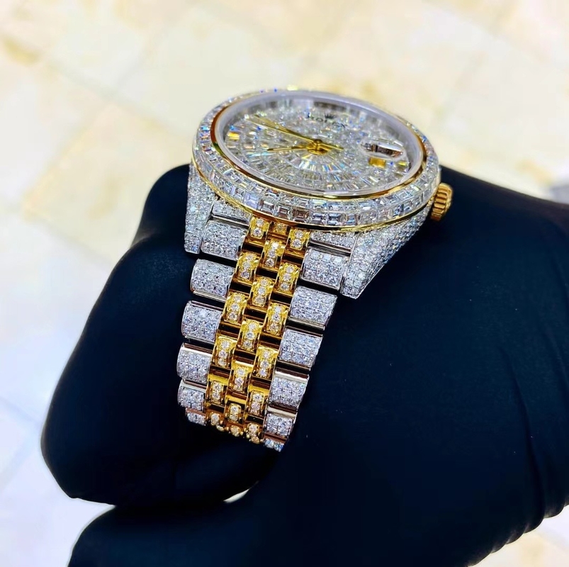 Hand Setting High End Stainless Steel Mechanical Moissanite Diamond Watch For Men