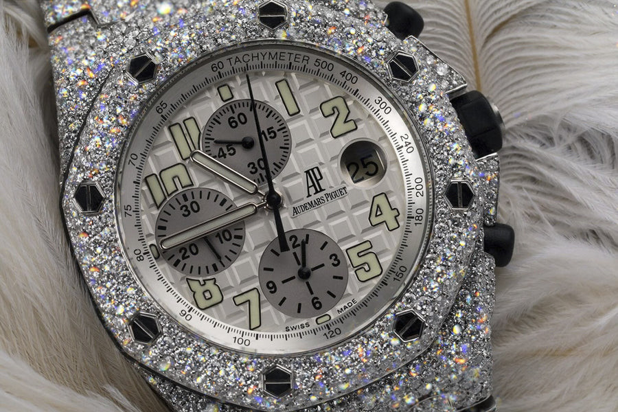 Stainless Steel Automatic Fully Iced Out Watch Royal Oak Offshore Chronograph